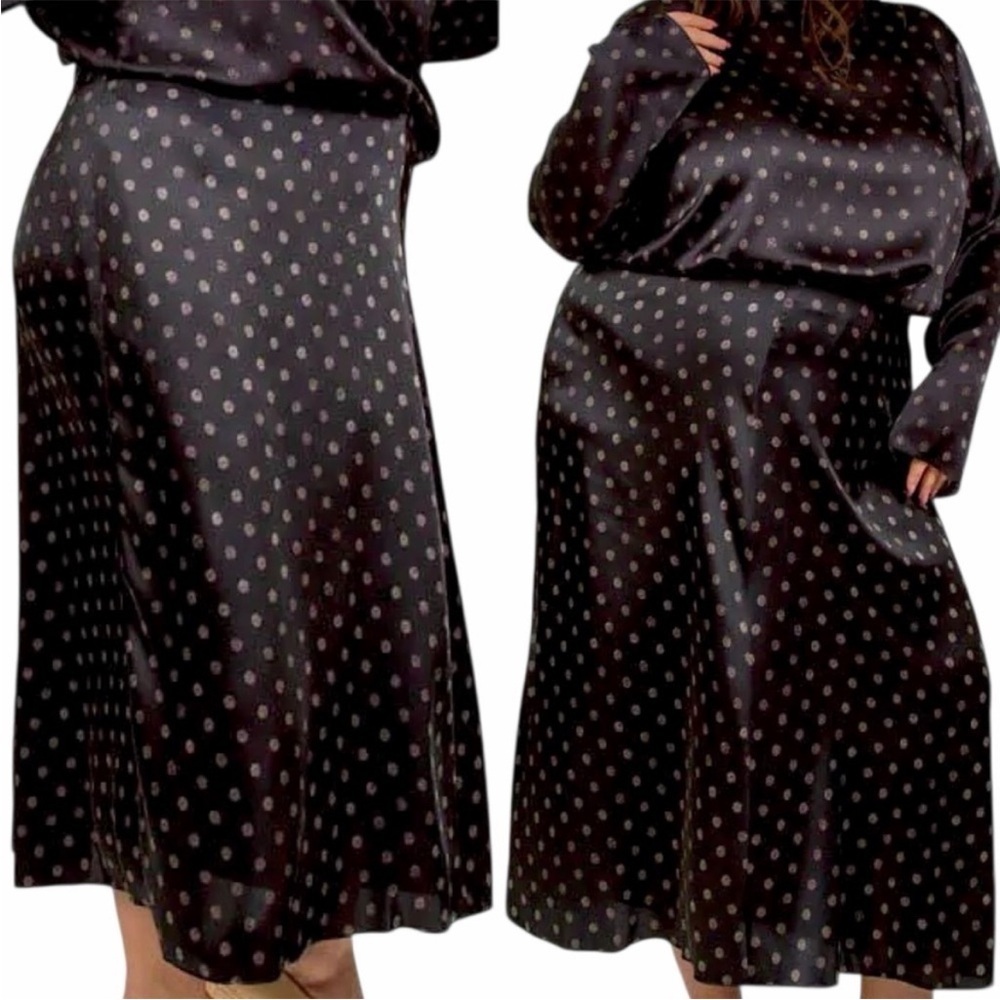 NWT Vince Sun Dot Draped Black Slip Midi Skirt Sz 20W